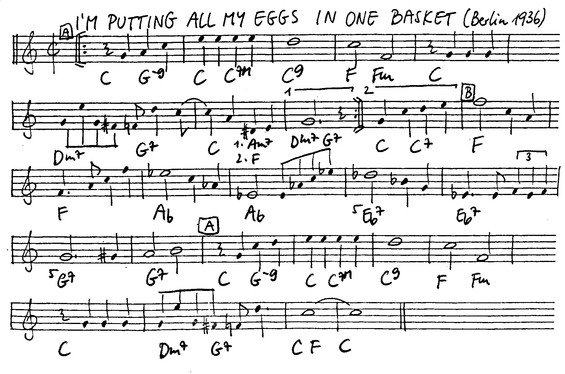 i'm putting all my eggs in one basket free jazz leadsheet - Courtesy of the Jungle Jazz Band